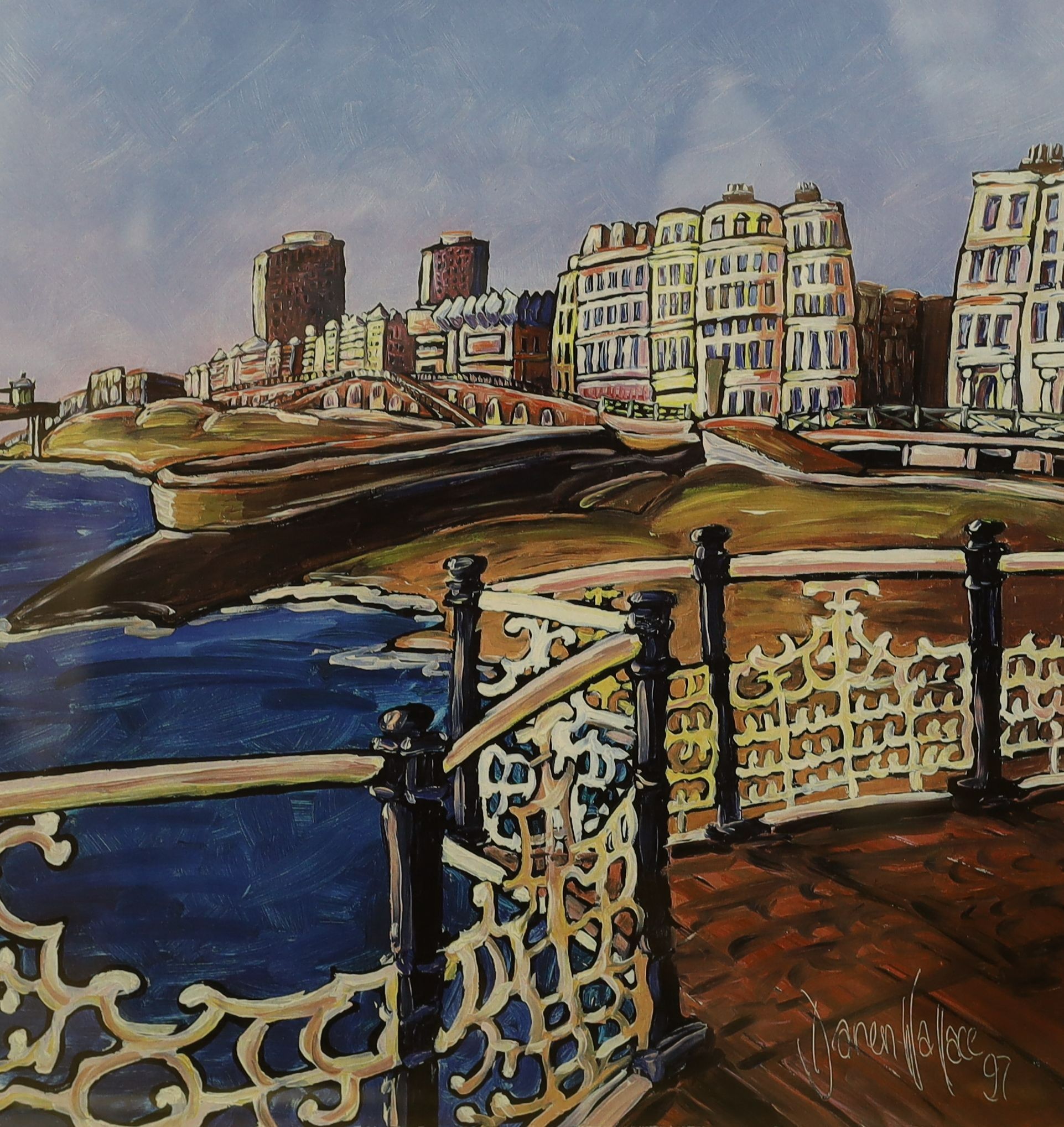 Sussex Interest: A watercolour of the West Pier, Brighton by Cecil Rice, 25 x 35cm, a Graham Clark print, 'Vita's White Garden', 27 x 34cm and two limited edition prints by Kathleen Caddick and Darren Wallace